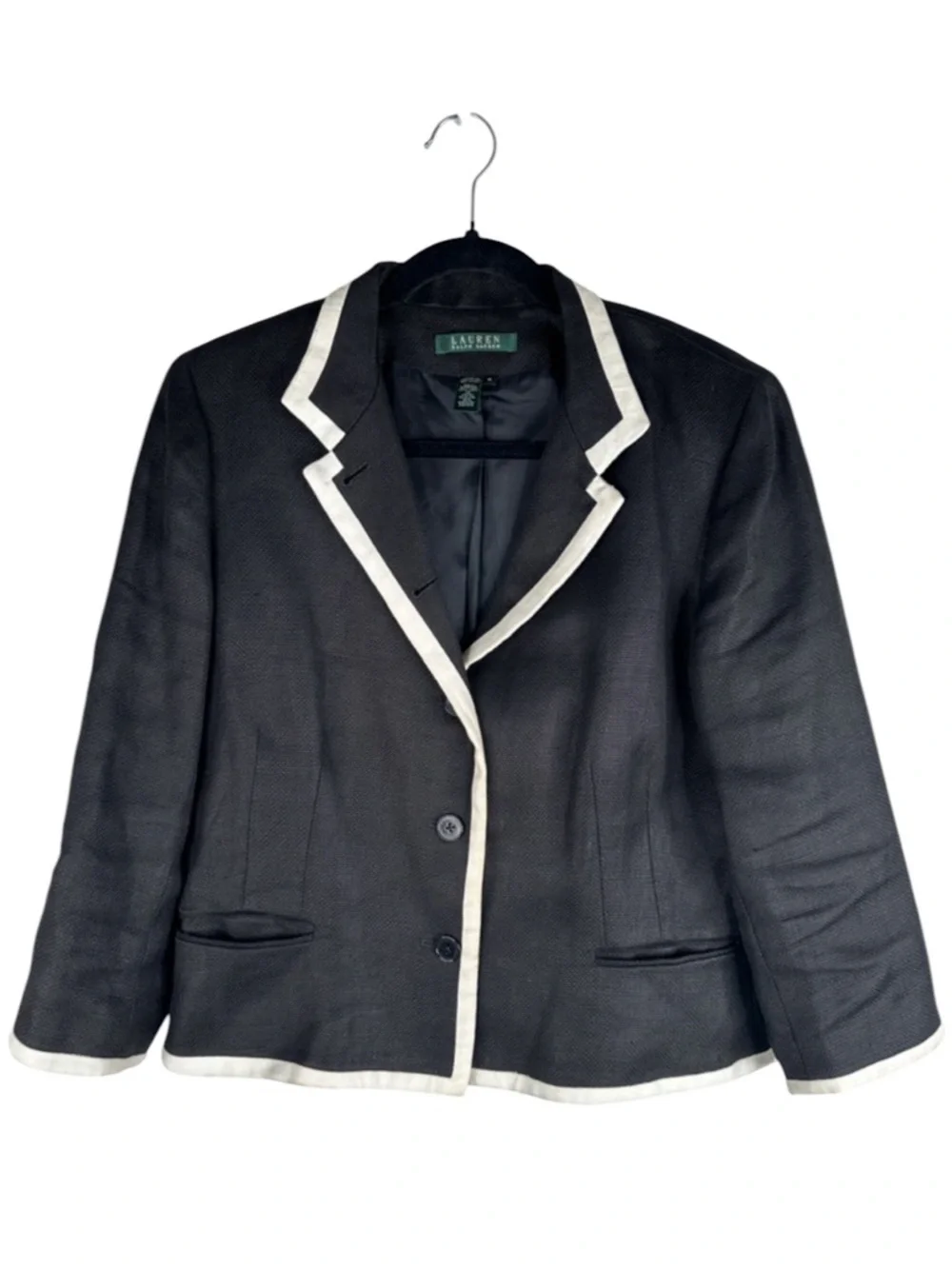 Lauren Ralph Lauren 100% Linen Black & White Tweed Classic Minimalist Blazer - Picture 2 of 5